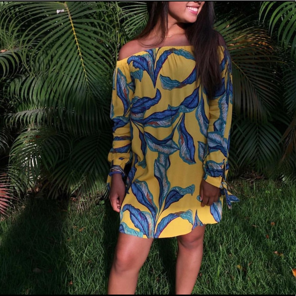 Yellow Leaf Print Dress